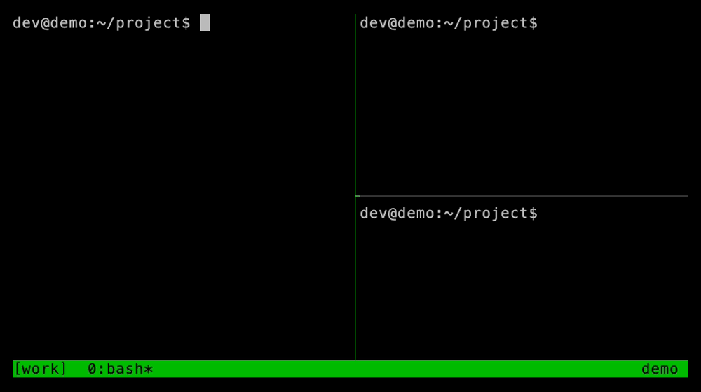 prefix を押してから矢印キーで隣のペインへフォーカスを移す様子